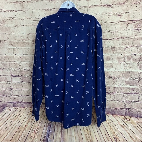 Le 31 Par Simons Blue Fishing Print Corduroy Button Front Shirt - Picture 7 of 12